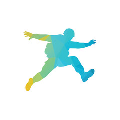Colorful Geometric Jumping Figure Silhouette in Gradient Abstract Style for Sports and Fitness
