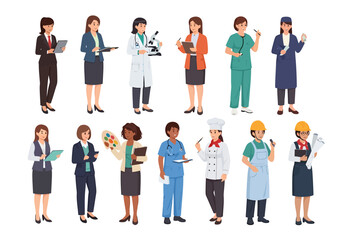 Obraz premium Diverse Professional Women Diverse Occupations Group Various Careers Isolated White Studio Collection Professional People Diversity