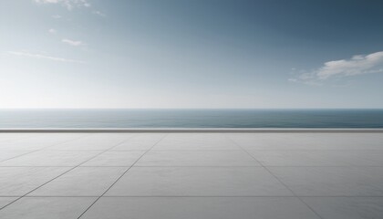 empty concrete floor and gray wall 3d rendering of sea view plaza with clear sky background