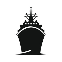 Silhouette Warship at Sea Vector Illustration