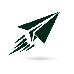Dynamic Dark Green Paper Plane Logo With Speed Trails For Modern Branding