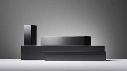 rectangle. Geometric arrangement of sleek rectangular objects on a neutral surface, showcasing minimalist design. real-estate listings.