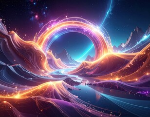Obraz premium Vibrant Cosmic Landscape with Ethereal Colors and Light Effects