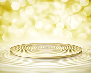 Golden Luxury Podium with Elegant Light Bokeh Background