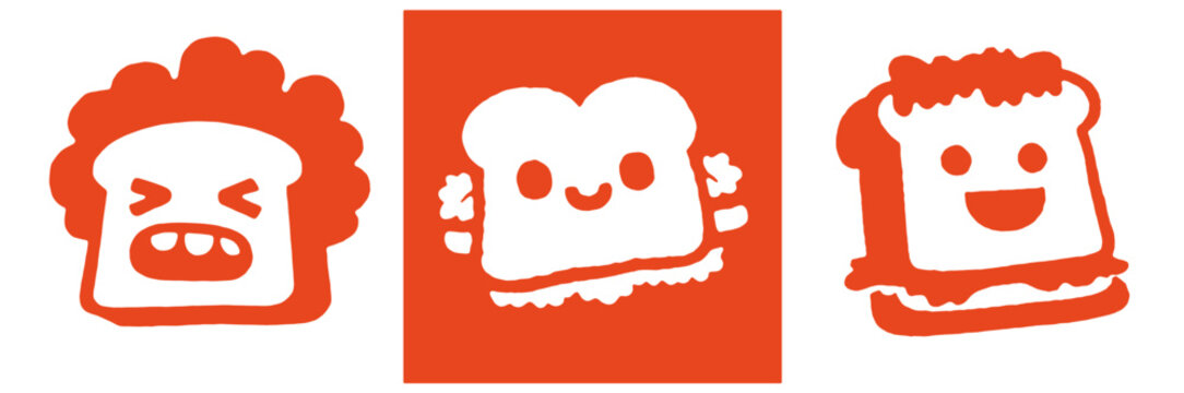 Vector set of 3x illustration of an abstract cute bread face for logo or t-shirt print