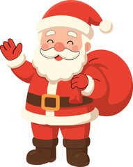 Cute Santa Claus Character Illustration with Gift Bag, Christmas Vector Cartoon