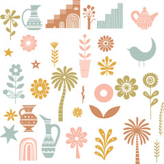  Quirky boho shapes, colouring Vintage minimalist cute coastal objects.
