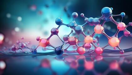 abstract molecular structure on liquid background with blue and pink hues showcasing scientific concept