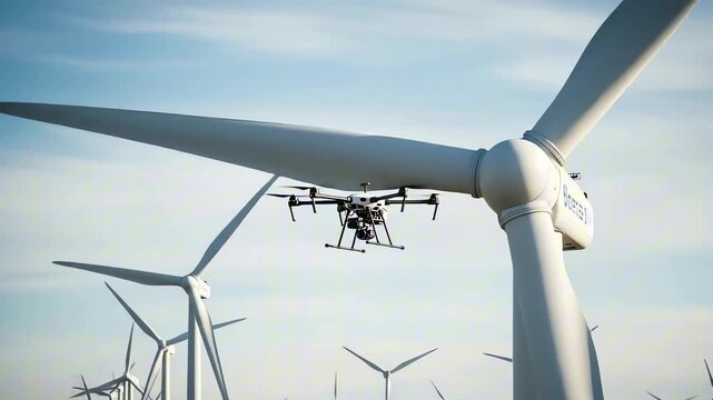 Industrial Drone Inspecting Wind Turbine Blades