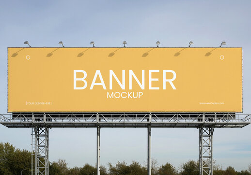 Highway Billboard Banner Mockup PSD