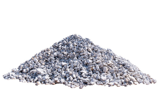 Pile of crushed limestone rocks isolated on transparent background, grey construction gravel stone heap for building material and industrial site, rubble masonry aggregate texture