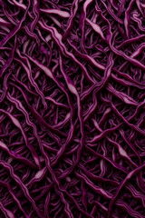 Top View of Shredded Red Cabbage Texture with Purple Vegetable Patterns