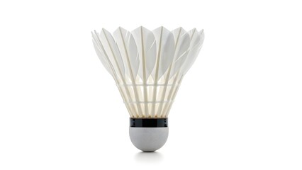 A shuttlecock is centered in the frame, viewed from the front, against a plain white background.