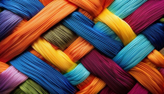 Of Colorful Fabric Weave With Interlaced Threads Creating Texture