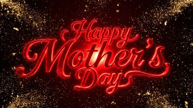 Glowing red Happy Mother's Day text on black background