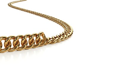 3D render of a long gold chain stretching into the distance, isolated on white. Luxury accessory.
