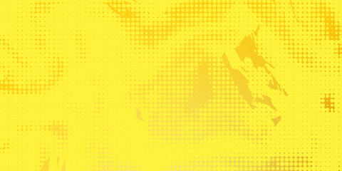 Yellow halftone pattern. Retro comic gradient background. Bright orange pixelated dotted texture overlay. Cartoon pop art faded gradient pattern. Vector