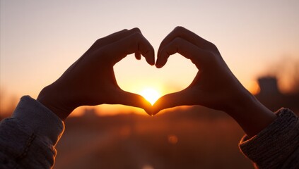 Obraz premium Hands Forming Heart Shape During Sunset in Outdoor Natural Light