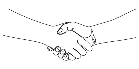 Continuous one line drawing of business men shaking hand to deal digital transaction. one line Art icon drawing vector © Somit