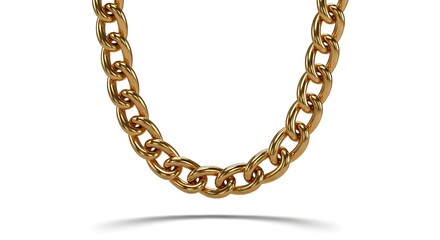 3D render of a weighty gold link chain forming a U-shape, isolated on white. Luxury.