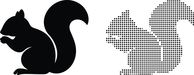 Black squirrel silhouette and pixel art vector icon set isolated on white © vector touch