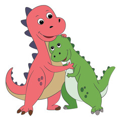 Fototapeta premium Two dinosaurs embracing isolated on white background