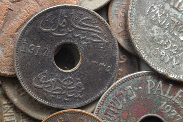 Ancient Holed Coin Dated 1917 with Arabic Script