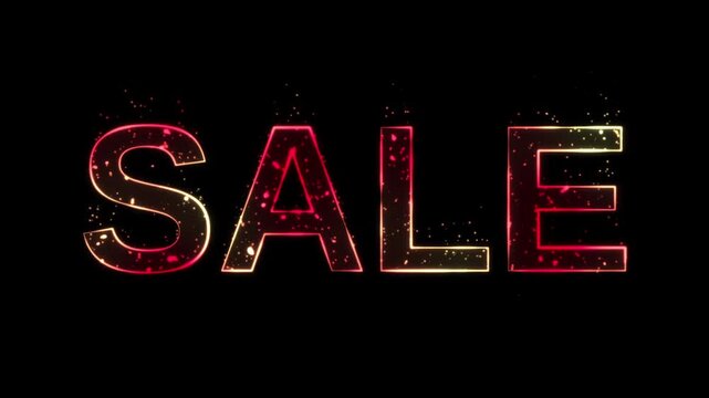 Sale text word geon light glittering on black background