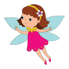 Cute little fairy in fly isolated on white background