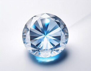 a white round diamond with blue light on white background