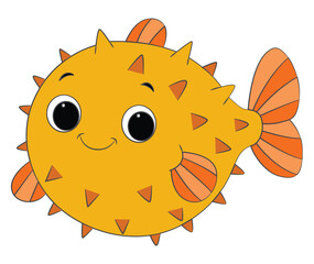 Little pufferfish cute flat isolated on white background