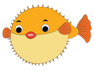 Pufferfish cute flat isolated on white background