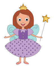 Little princess in purple beautiful dress and gold crown