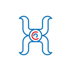 Abstract Blue Geometric H Logo With Red Center Circle, Modern Brand Symbol