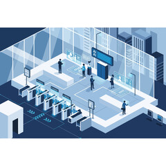 Airport Security Check Point Illustration People.