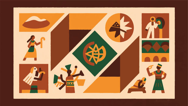 Visual Illustration Of Ethiopian Culture With Arranged Symbols Vector Design Template