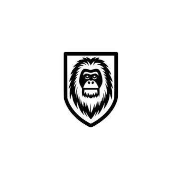 Pongo pygmaeus orangutan icon centered inside shield symbol representing protection nature and conservation ideas