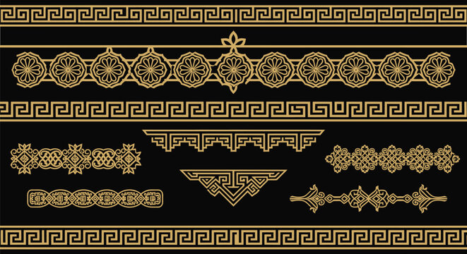 Ornate golden decorative border elements on a black background