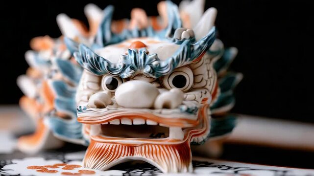 Intricate ceramic dragon sculpture showcase with dynamic closeup perspective shifts