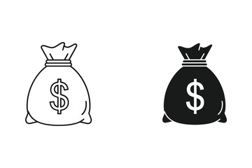 Money Bag with Dollar Sign Icon Set in Flat Design Vector Illustration