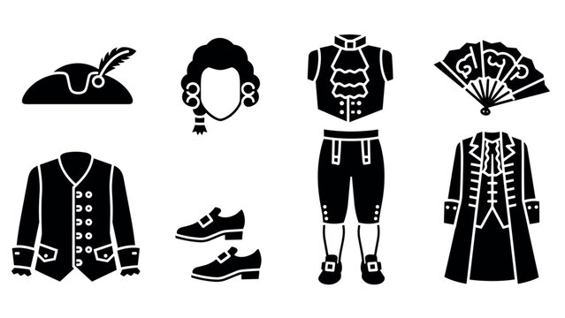 18th century fashion silhouettes: elegant attire and accessories in black and white