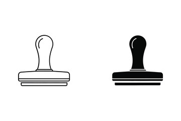Rubber Stamp Icons in Black and White Vector Illustration