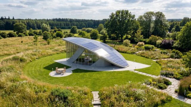 Eco-friendly solar house in the middle of nature