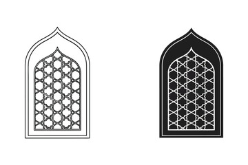 Gothic arched window with intricate floral lattice pattern vector illustration flat design