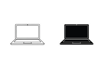 Laptop Computer Outline and Solid Black Vector Illustration Flat Design