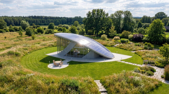 Eco-friendly solar house in the middle of nature