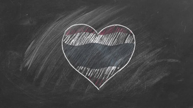 National flag of Thailand in heart shape  drawn with colored chalk on a blackboard.