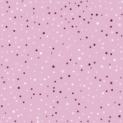 Pink Celestial Stars and Polka Dot Pattern Background with Glittery Confetti for Birthday Party Invitations, Nursery Wallpaper and Magical Stationery Design