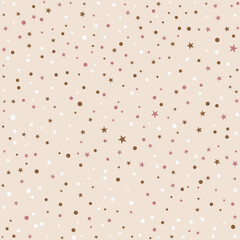 Rose Gold and Bronze Celestial Pattern with Tiny Stars and Polka Dots on Beige Background for Festive Stationery and Minimalist Nursery Decor