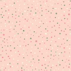 Polka Dot Pattern with Stars and Confetti on Pink Background for Holiday Stationery, Gift Wrap, and Festive Winter Backdrop Design